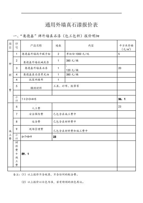 通用外墙真石漆报价表