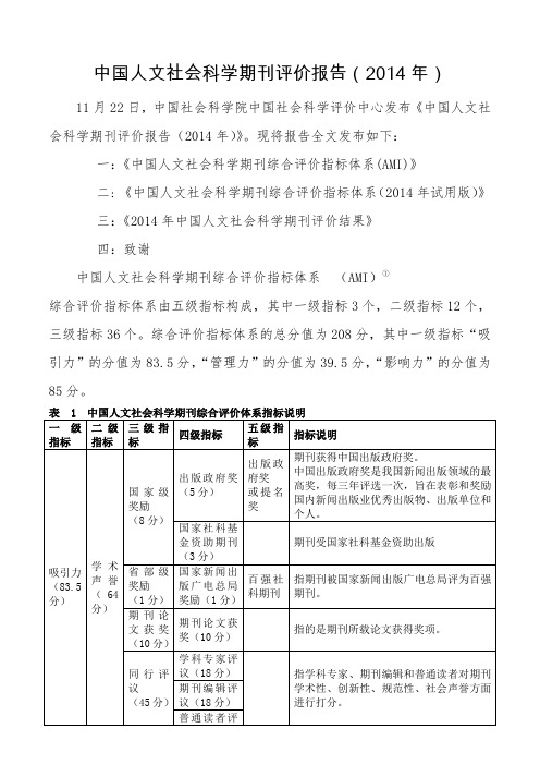 中国人文社会科学期刊评价报告2014
