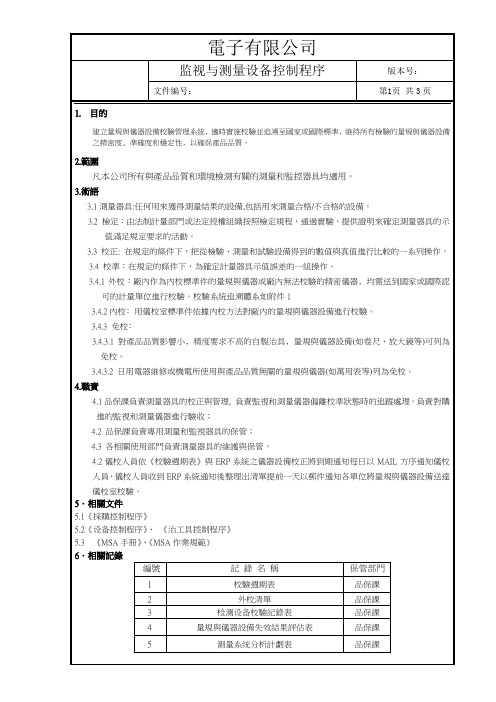 监视与测量设备控制程序