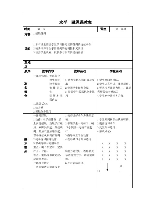 体育与健康人教一年级全一册水平一跳绳课教案