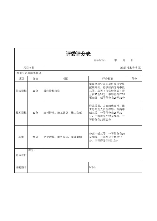 项目招标议标评委评分表