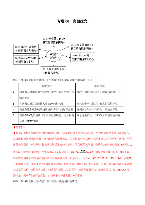 2020年高考化学实验突破专题06 实验探究(解析版)