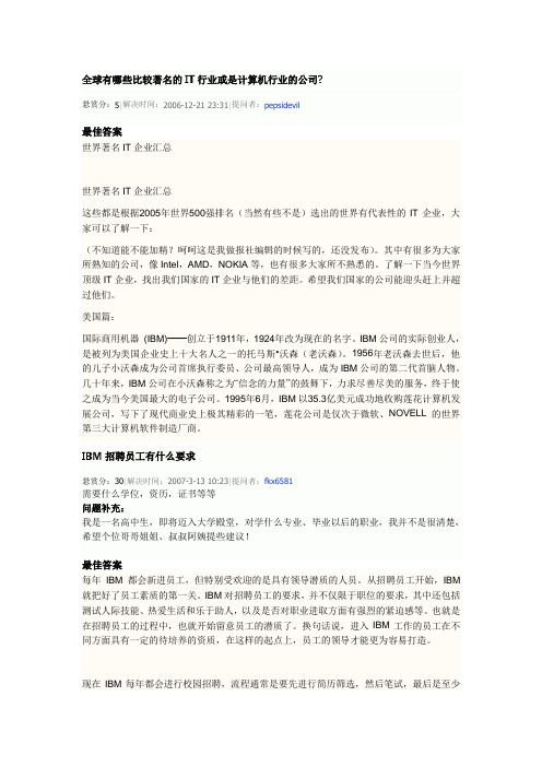 全球有哪些比较著名的IT行业或是计算机行业的公司