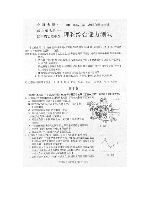 东北三校(哈师大附中、东北师大附中、辽宁省实验中学)高三第二次联合考试(理科综合)
