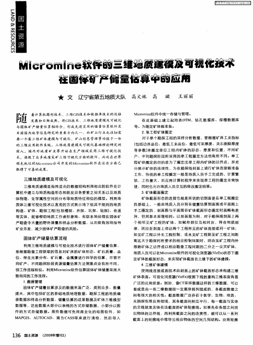 Micromine软件的三维地质建模及可视化技术在固体矿产储量估算中的应用