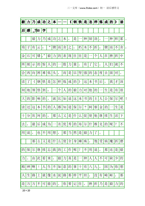 初一读后感作文：毅力乃成功之本——《钢铁是怎样炼成的》读后感_750字