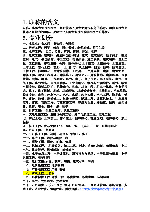 全国专业技术资格分类一览表