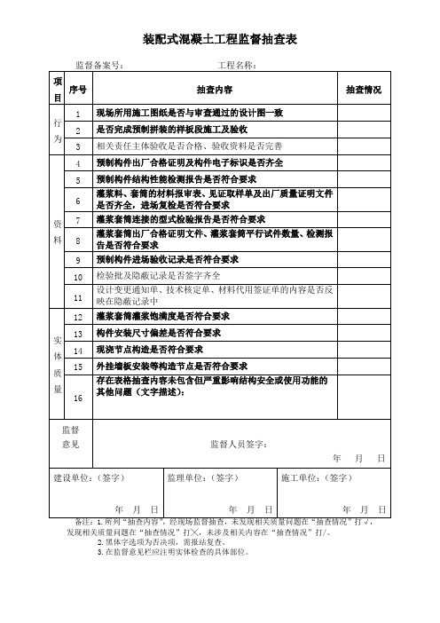 装配式混凝土工程监督抽查表