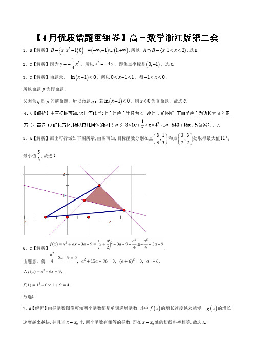 高考专题---浙江卷第2套优质错题重组卷高三数学(4月卷)---精校解析Word版