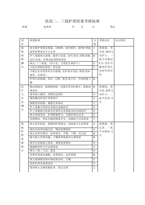 医院二三级护理质量考核标准 Word 文档