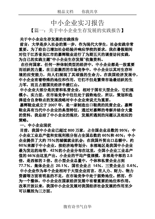 工作报告之中小企业实习报告