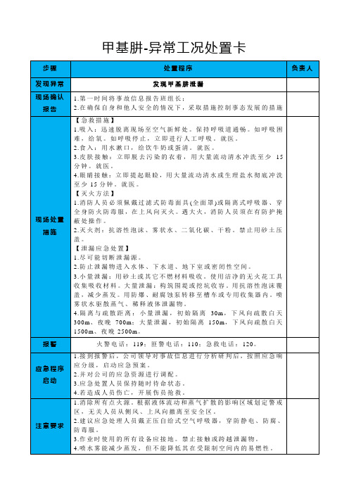 甲基肼-异常工况处置卡