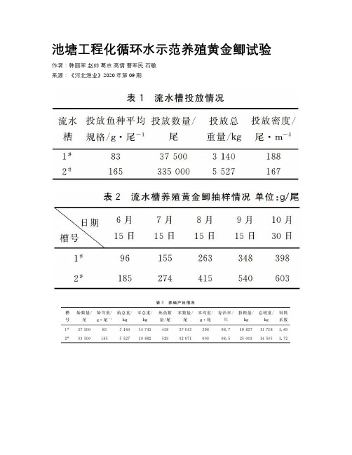 池塘工程化循环水示范养殖黄金鲫试验