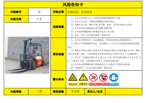 叉车作业风险告知卡