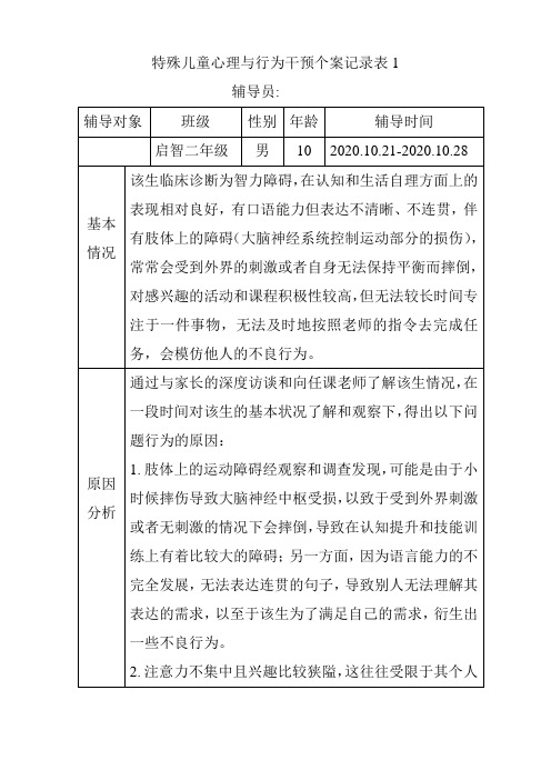 特殊儿童心理与行为干预个案记录表