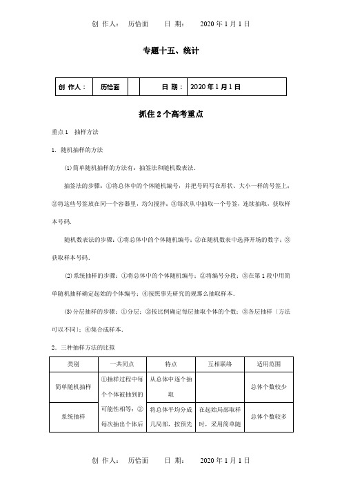 高三数学一轮总复习 专题十五 统计含解析 试题