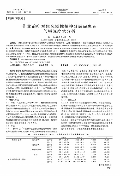 作业治疗对住院慢性精神分裂症患者的康复疗效分析