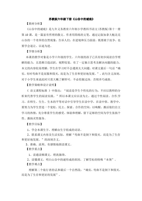 六年级下册语文教案-17.山谷中的谜底 苏教版