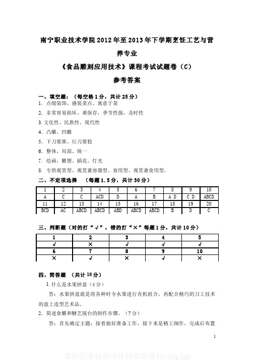 中国大学MOOC慕课（10）--食品雕刻应用技术期末考试答案（C）..