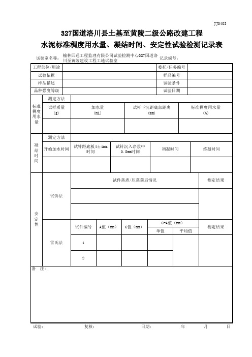 水泥标准稠度用水量、凝结时间、安定性试验检测记录表