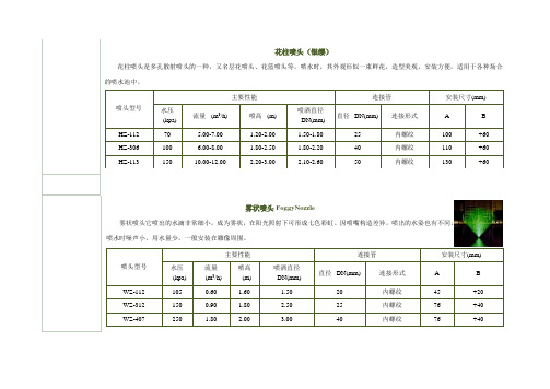 喷泉喷头型号及参数整理