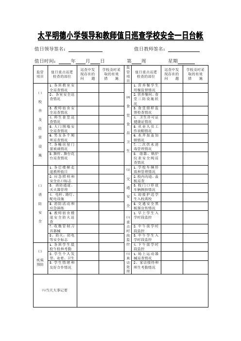 学校领导和教师值日巡查学校安全一日台帐