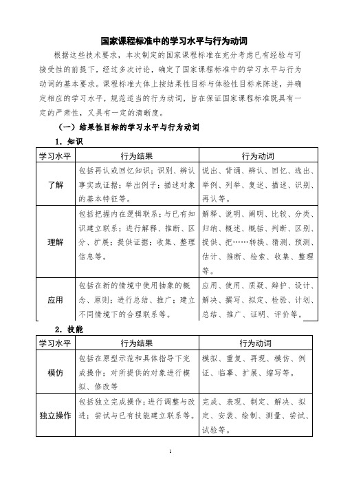 国家课程标准中的行为动词