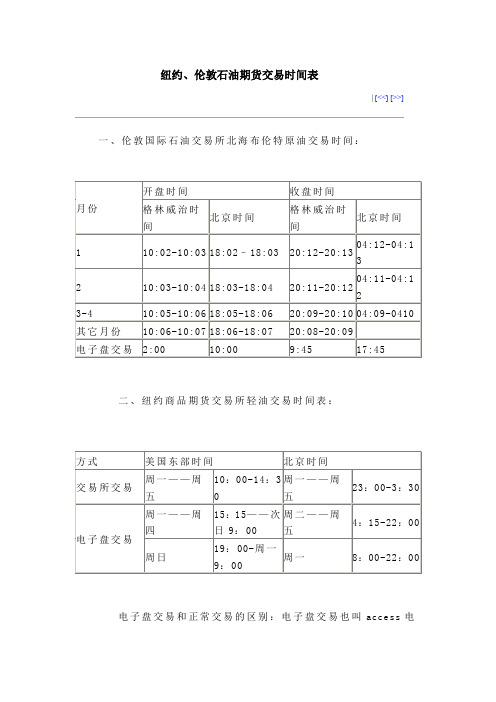 伦敦纽约日本石油交易时间