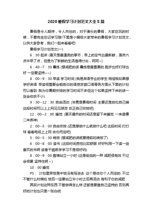 2020暑假学习计划范文大全5篇