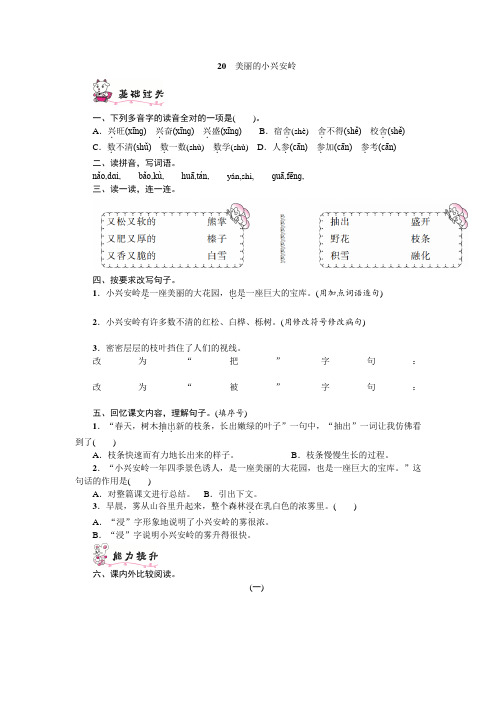 部编版三年级语文上册20 美丽的小兴安岭课时练(附答案)