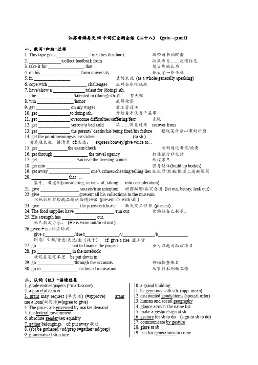 江苏考纲每天50个词汇全测全练(二十八)(gate---grant)