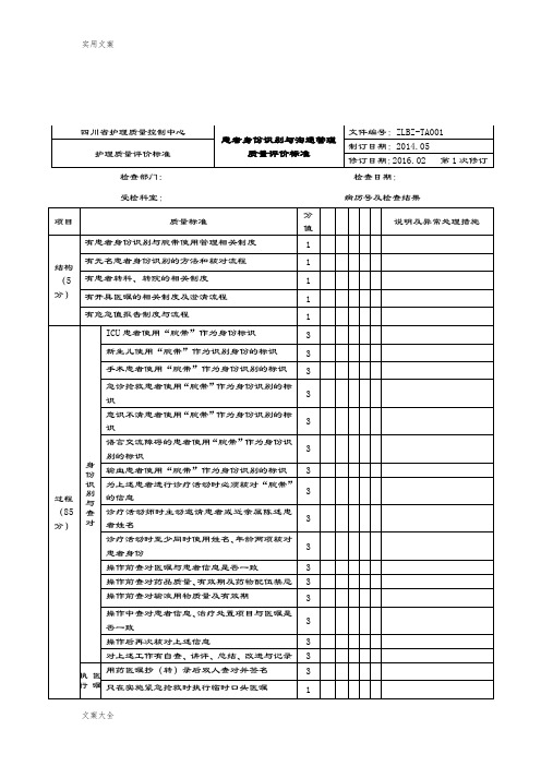 四川省护理质量管理系统评价与衡量实用标准