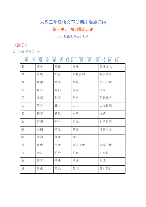 三年级下册语文素材期末要点归纳人教新课标