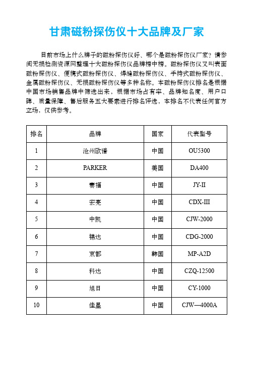 甘肃磁粉探伤仪十大品牌及厂家