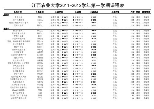 江西农业大学2011-2012学年第一学期课程表