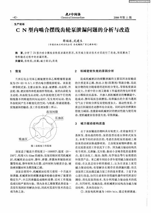 CN型内啮合摆线齿轮泵泄漏问题的分析与改造