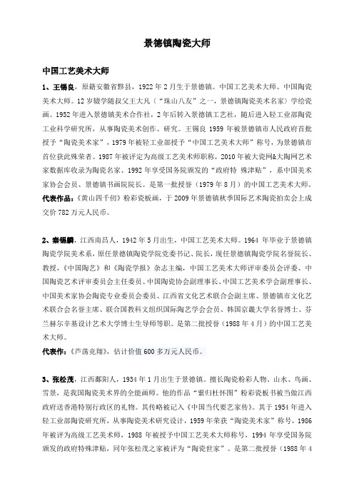 景德镇陶瓷大师详细资料