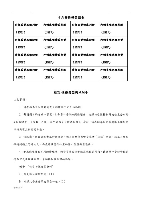 MBTI职业性格测试与解析(最完整版)