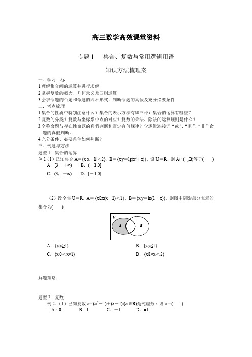 高三数学高效课堂资料专题1复数、集合与常用逻辑用语