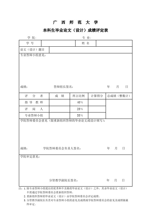 成绩评定总表