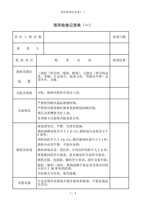 塔吊检查记录表(一)