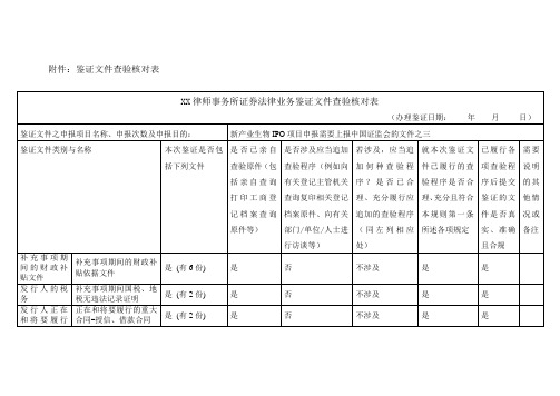 XX律师事务所证券法律业务鉴证文件查验核对表