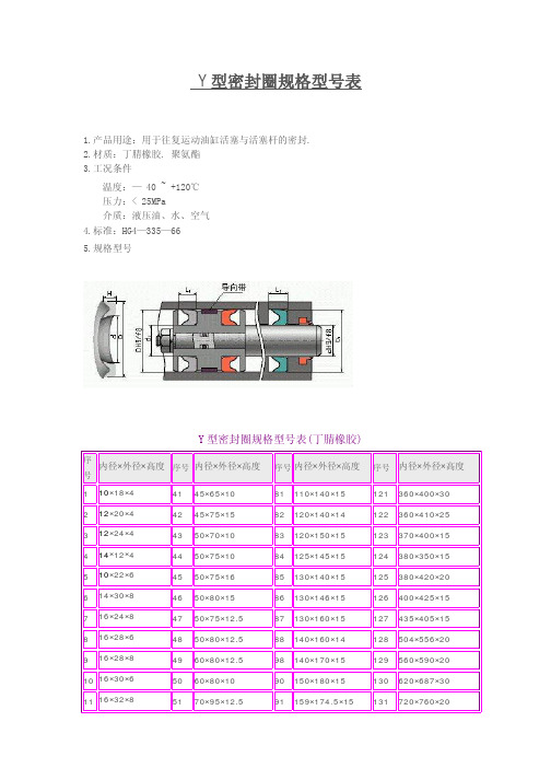 Y型密封圈规格型 及密封原理