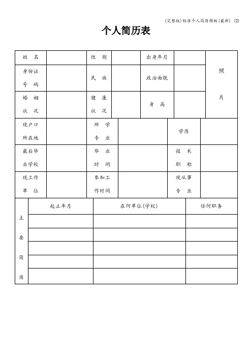 (完整版)标准个人简历模板(最新) (2)