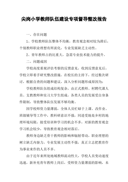 xx小学教师队伍建设专项督导整改报告