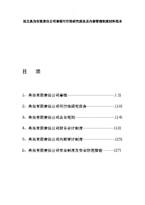 设立典当有限责任公司章程可行性研究报告及内部管理制度材料范本