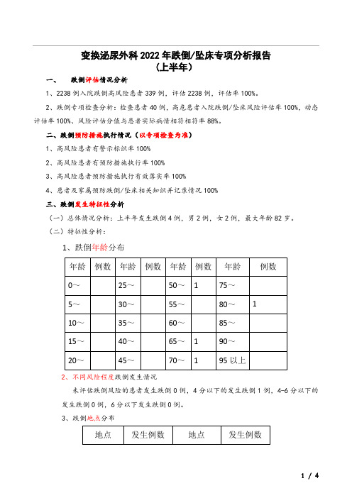 2022年上半年跌倒坠床分析