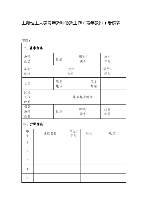 上海理工大学青年教师助教工作(青年教师)考核表【模板】