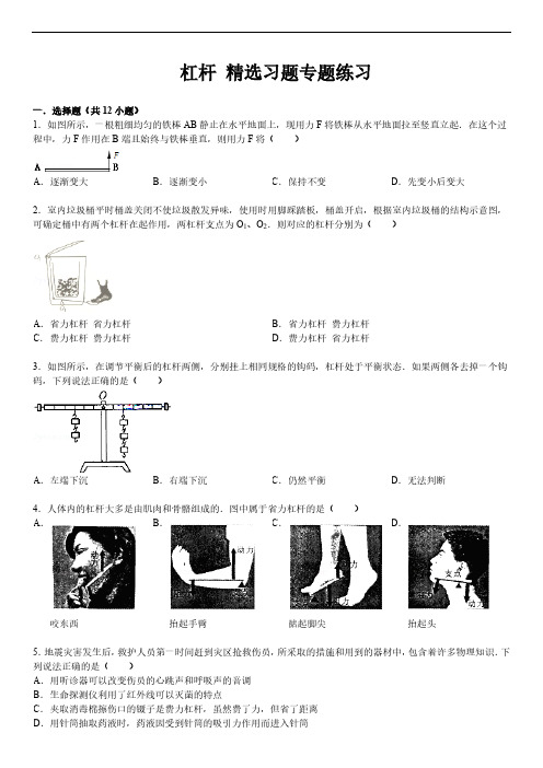 人教版八年级物理下册第十二章《简单机械》第1节 杠杆 精选习题专题练习(PDF,含解析)