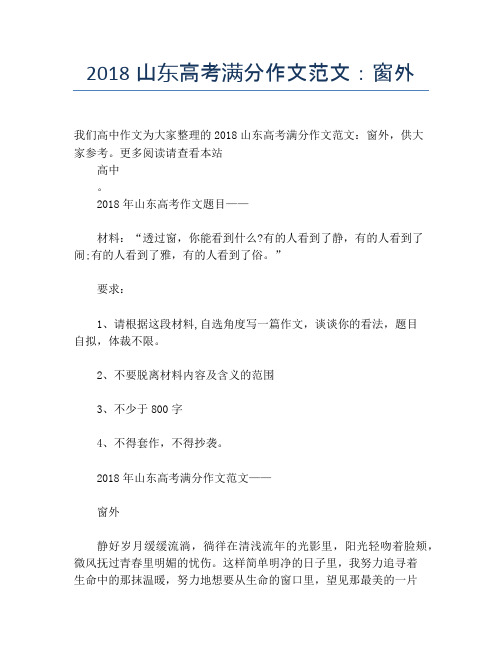 2018山东高考满分作文范文:窗外